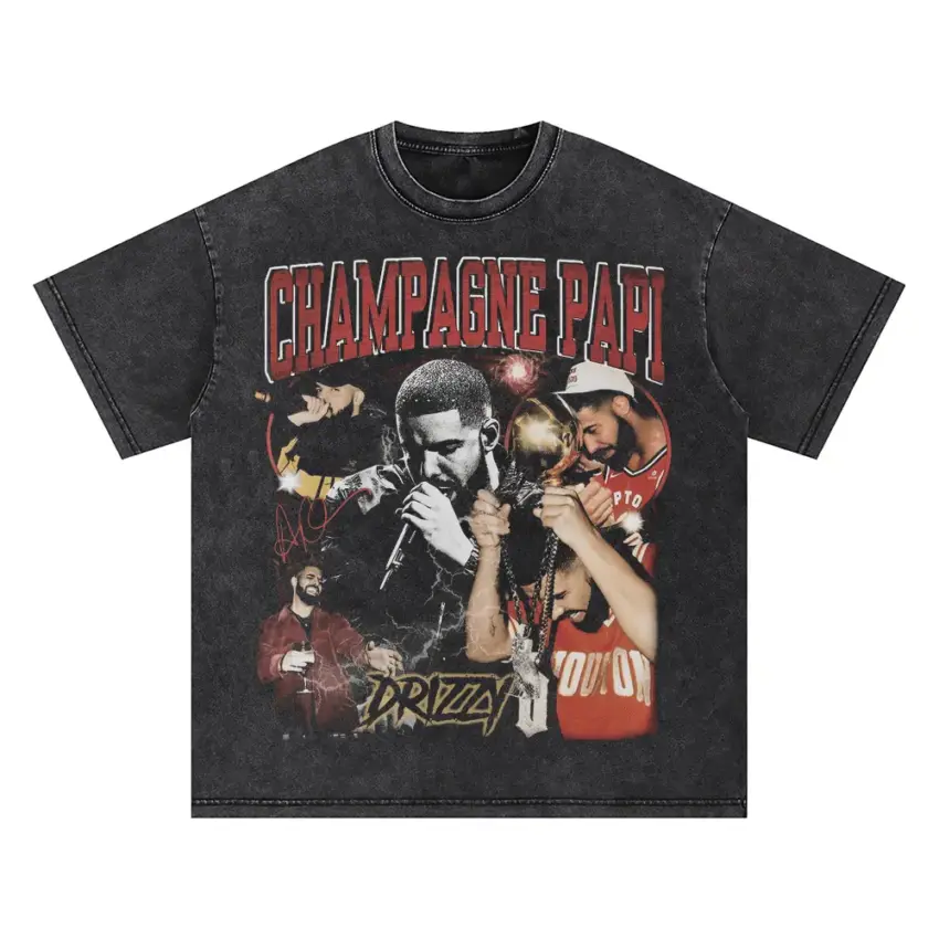Champagne Papi Drizzy Oversized Acid Wash T-shirt