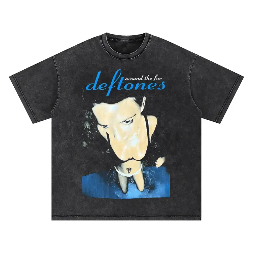 Deftones Band Portrait Oversized Acid Wash T-shirt