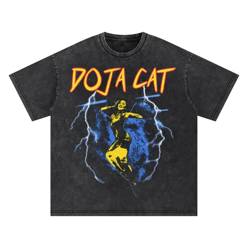 Doja Cat Yellow Art Oversized Acid Wash T-shirt