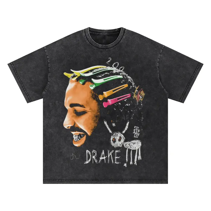 Drake 2 0 Illustration Oversized Acid Wash T-shirt