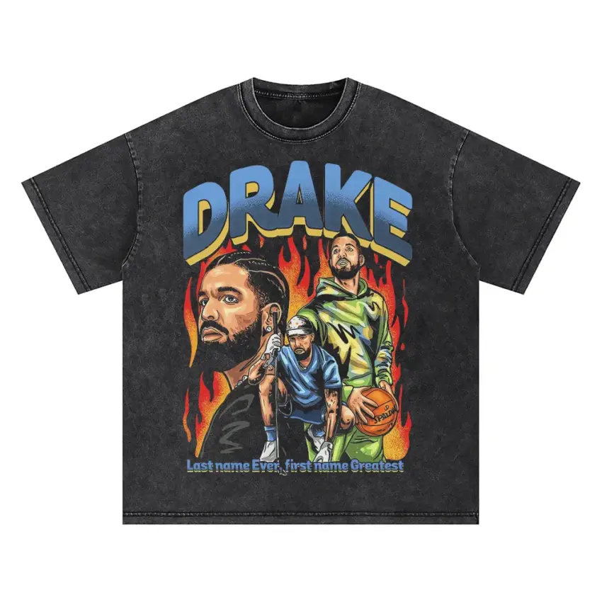 Drake Last Name Ever First Name Greatest Oversized Acid Wash T-shirt