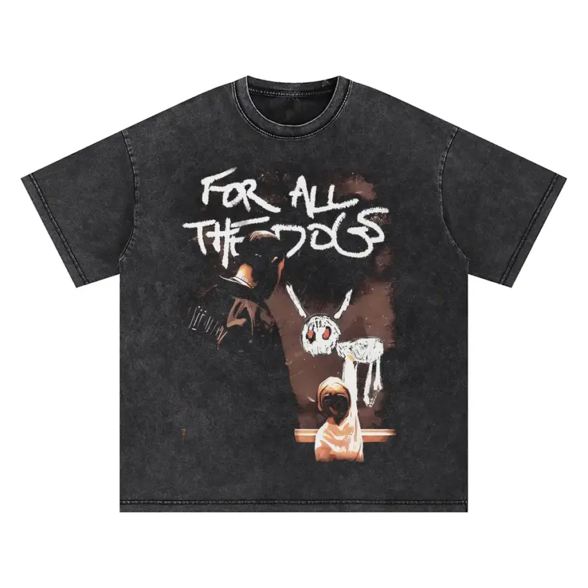 For All The Dogs Album Art Oversized Acid Wash T-shirt
