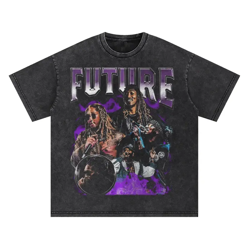 Future Purple Reign Collage Oversized Acid Wash T-shirt