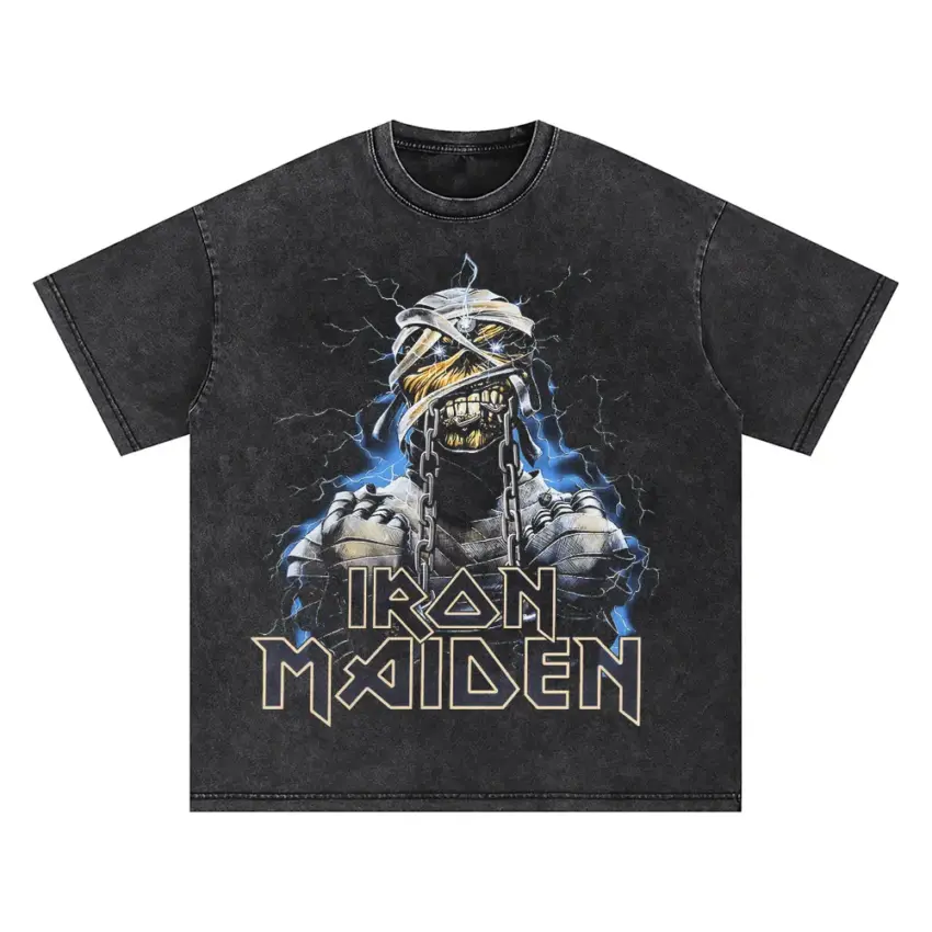 Iron Maiden Powerslave Oversized Acid Wash T-shirt