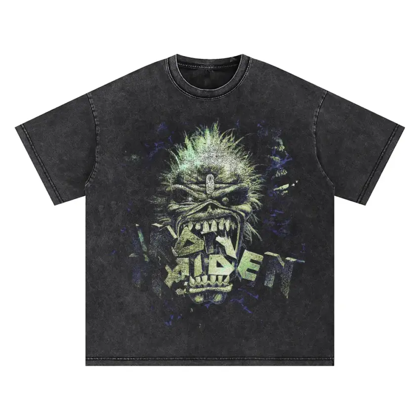 Iron Maiden Eddie Head Oversized Acid Wash T-shirt