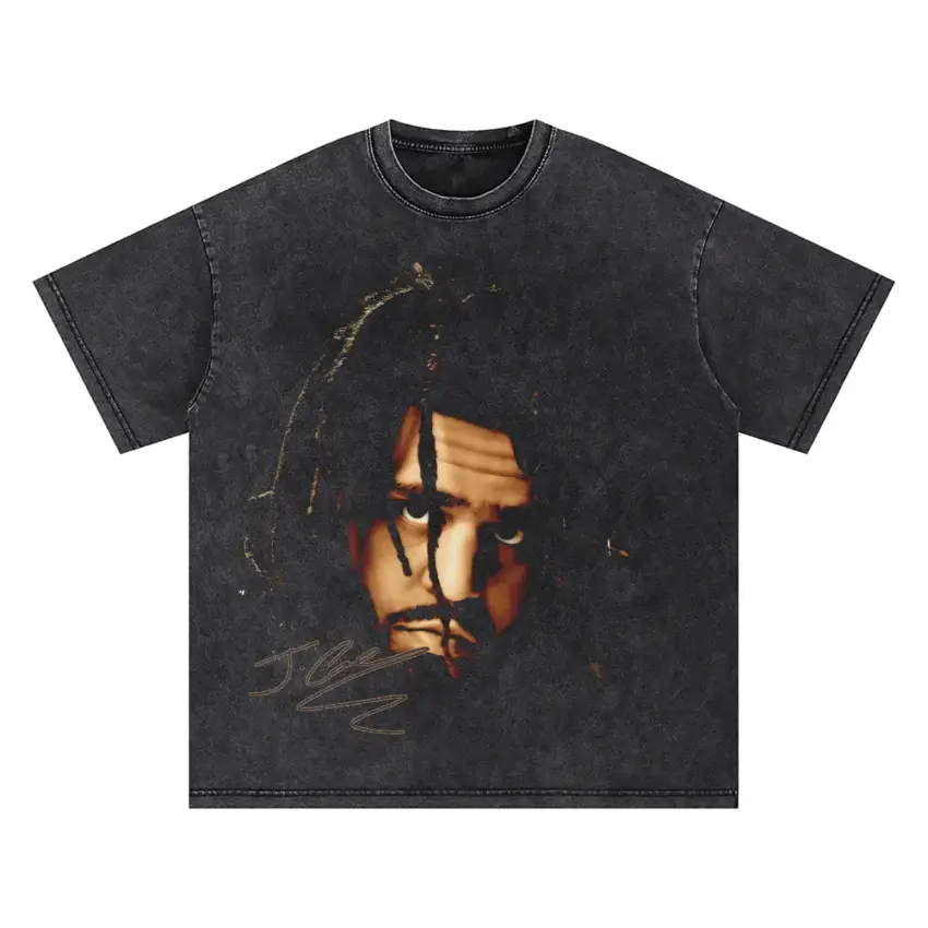 J Cole Signature Portrait Oversized Acid Wash T-shirt