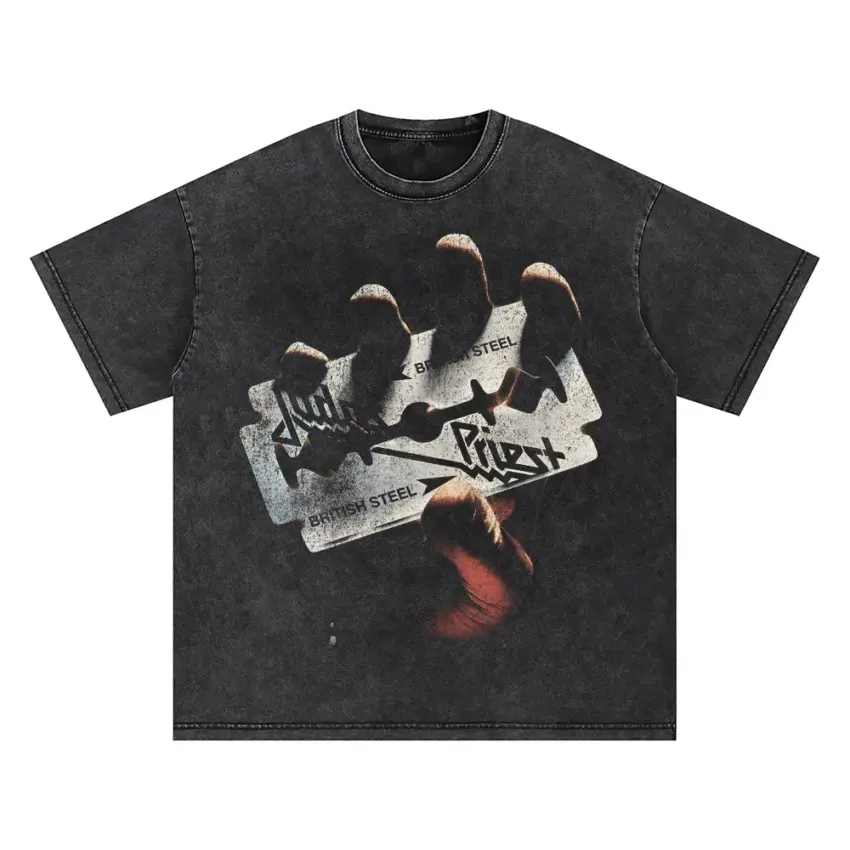Judas Priest British Steel Oversized Acid Wash T-shirt