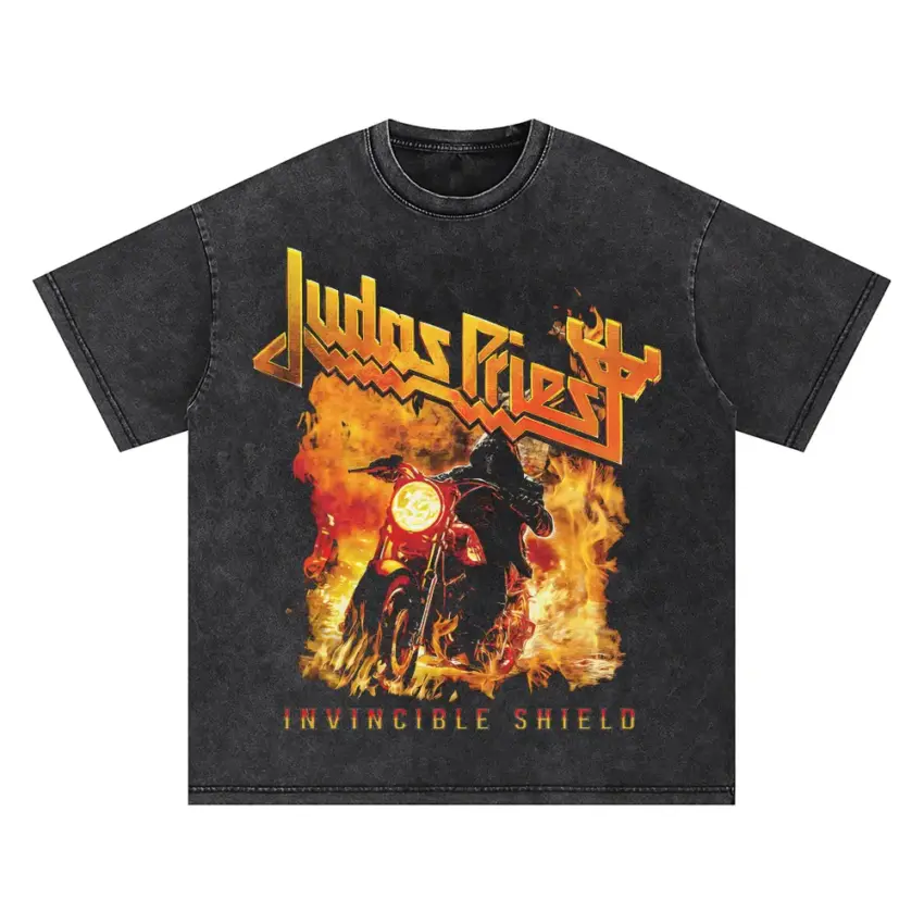 Judas Priest Invincible Shield Oversized Acid Wash T-shirt