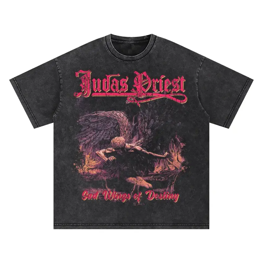 Judas Priest Sad Wings Of Destiny Oversized Acid Wash T-shirt