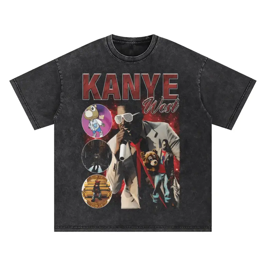 Kanye West Era Collage Oversized Acid Wash T-shirt