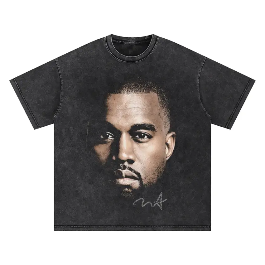 Kanye West Signature Portrait Oversized Acid Wash T-shirt