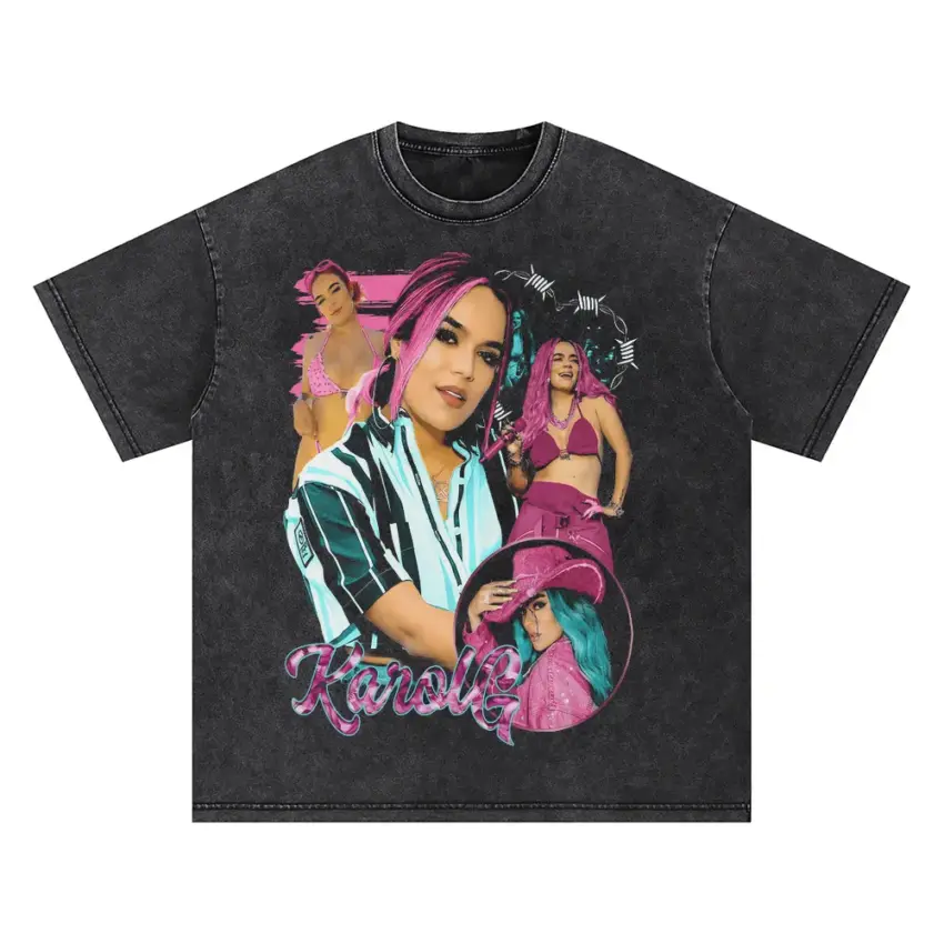 Karol G Striped Heart Oversized Acid Wash T-shirt