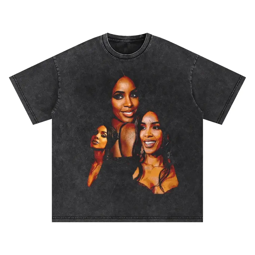 Kim And Kris Portrait Oversized Acid Wash T-shirt