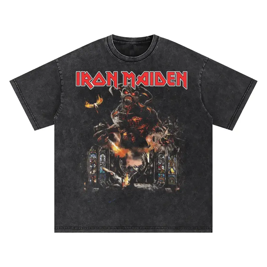 Maiden Live After Death Oversized Acid Wash T-shirt