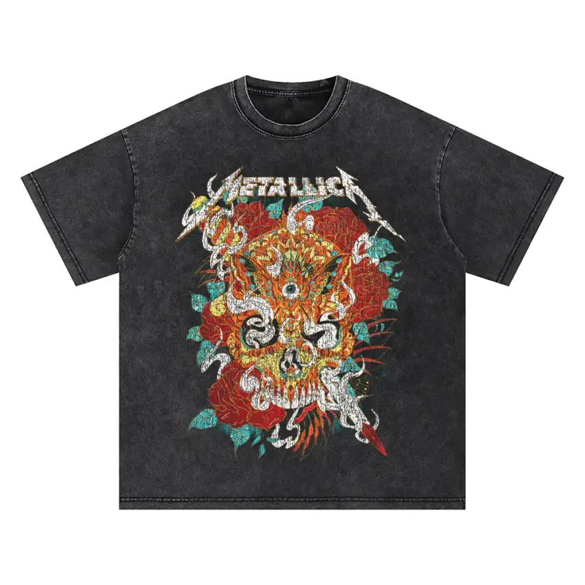 Metallica Sugar Skull Oversized Acid Wash T-shirt