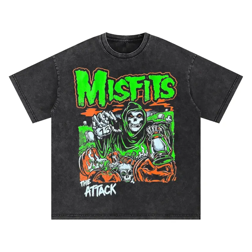 Misfits Green Attack Oversized Acid Wash T-shirt
