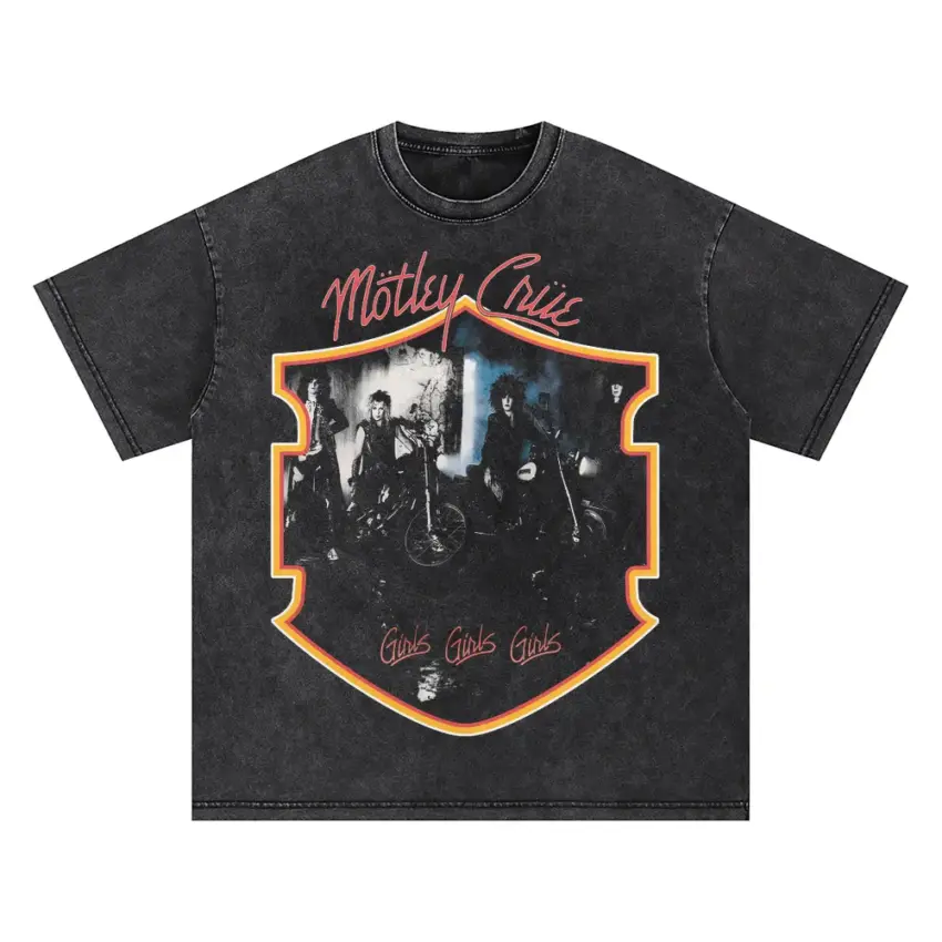 Motley Crue Shield Oversized Acid Wash T-shirt
