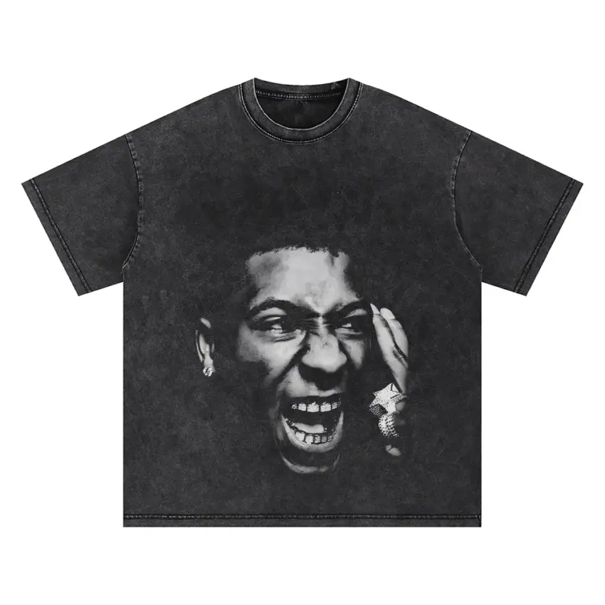 NBA Youngboy Top Portrait Oversized Acid Wash T-shirt