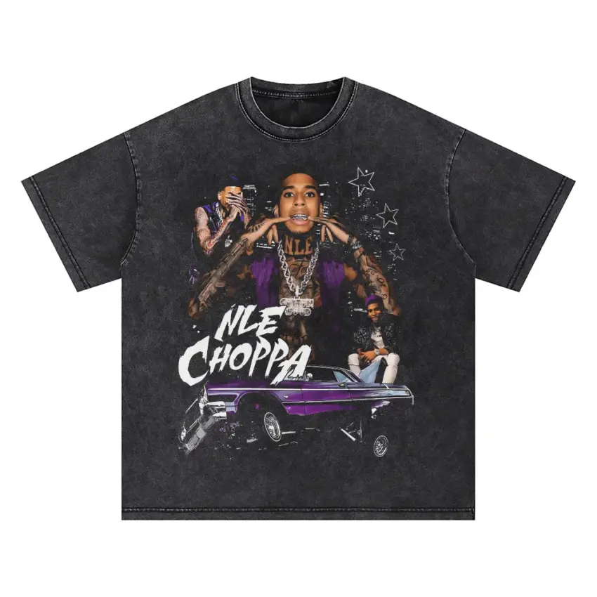 NLE Choppa Shotta Flow Oversized Acid Wash T-shirt