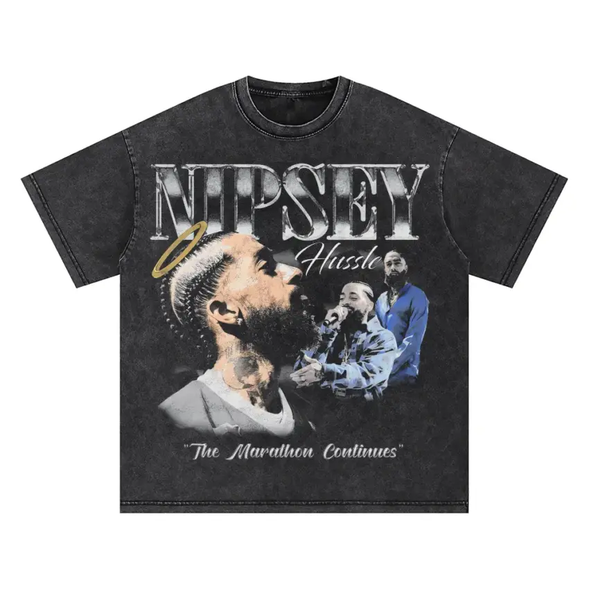 Nipsey The Marathon Continues Oversized Acid Wash T-shirt