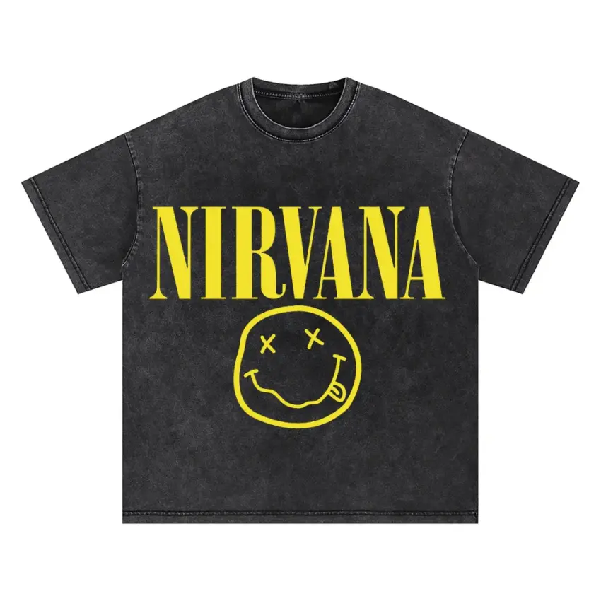 Nirvan Smiley Logo Oversized Acid Wash T-shirt