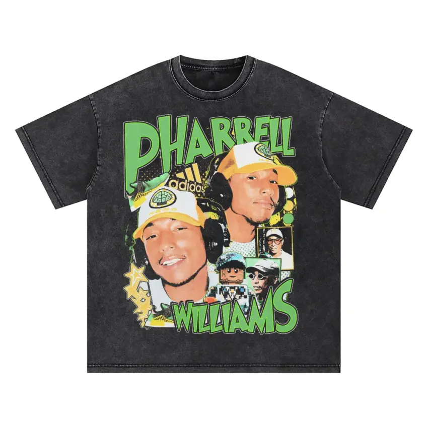 Pharrell Williams Collage Oversized Acid Wash T-shirt