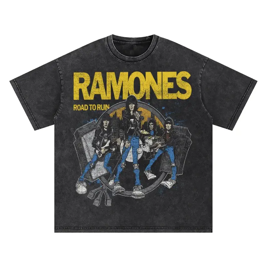 Ramones Road To Ruin Oversized Acid Wash T-shirt