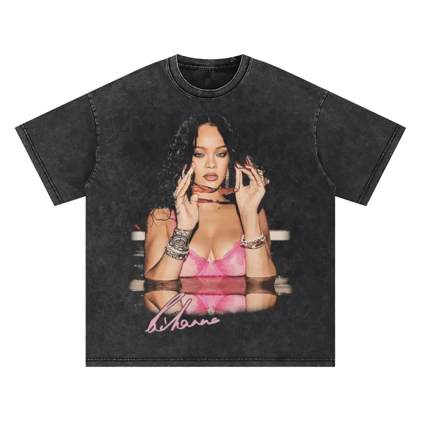 Rihanna Pink Lingerie Oversized Acid Wash T-shirt