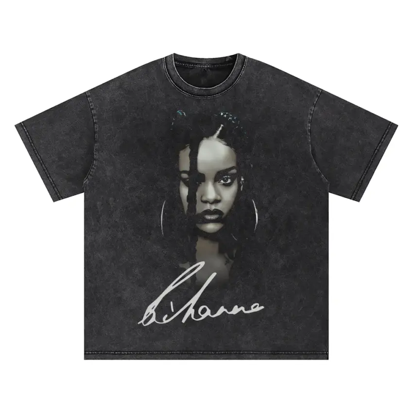 Rihanna Signature Portrait Oversized Acid Wash T-shirt