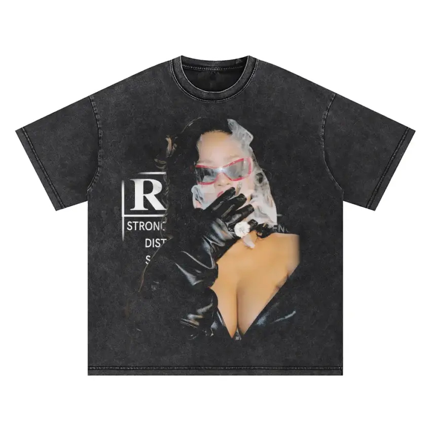 Rihanna Strong And Savage Oversized Acid Wash T-shirt