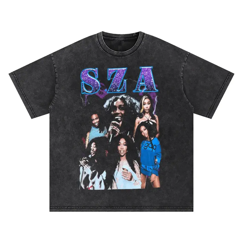 SZA Blue Dream Collage Oversized Acid Wash T-shirt