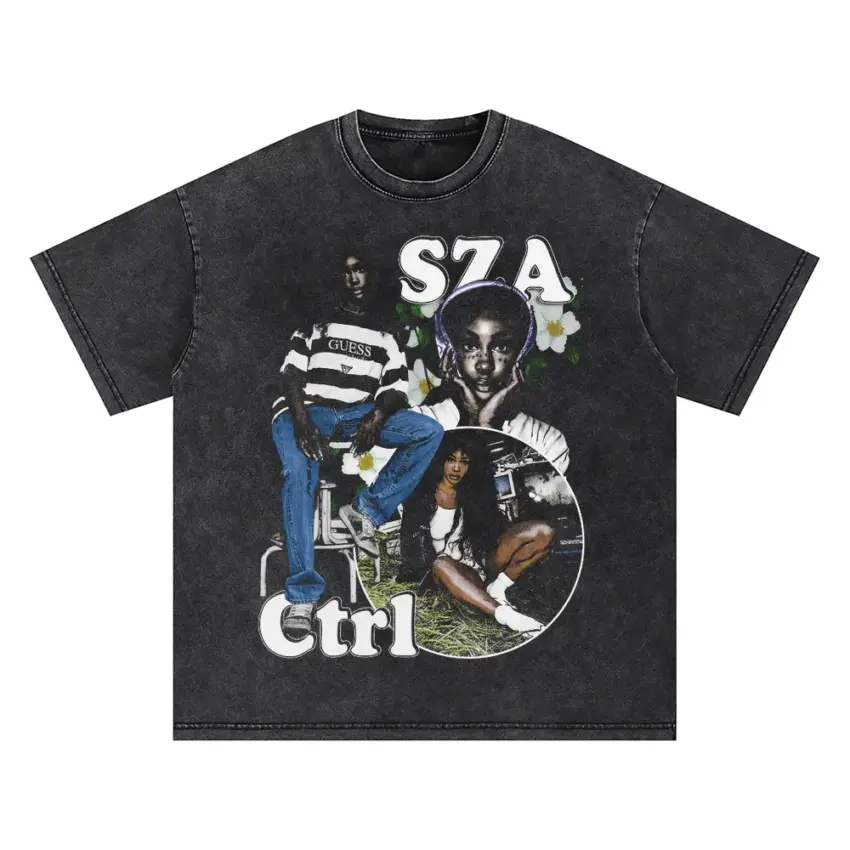 SZA Ctrl Collage2 Oversized Acid Wash T-shirt