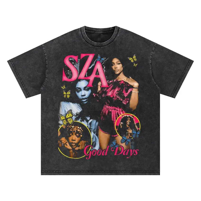SZA Good Days Retro Oversized Acid Wash T-shirt