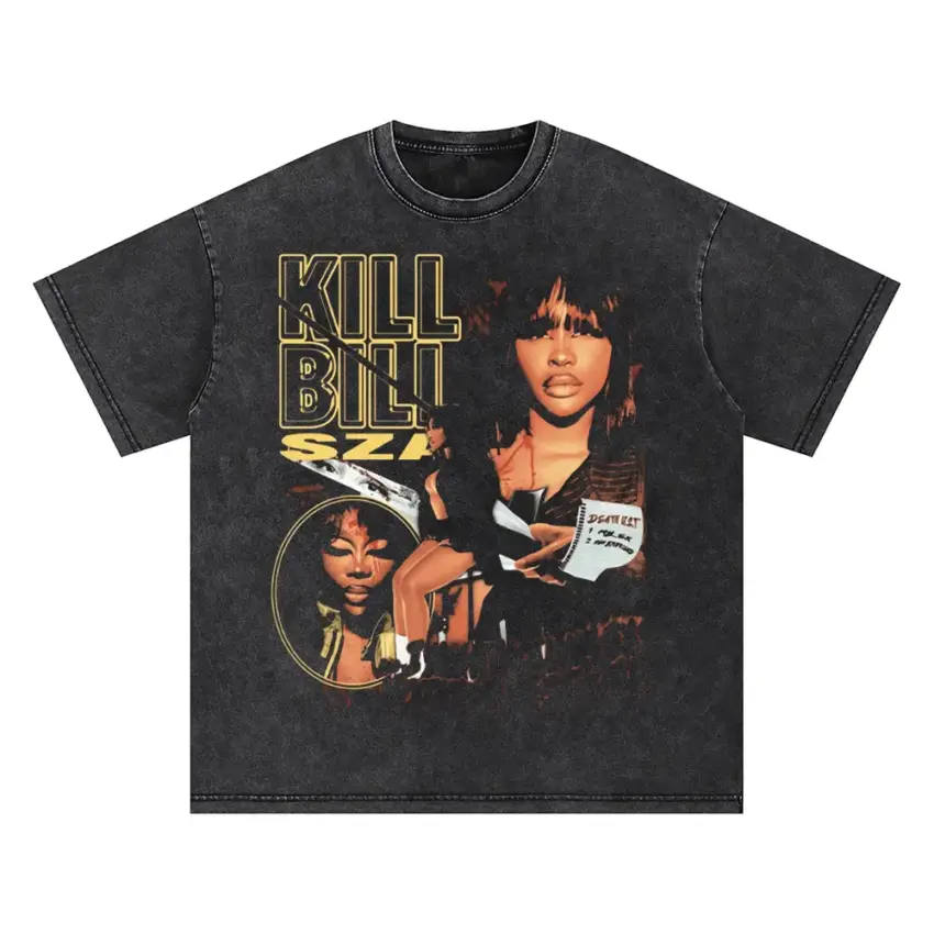SZA Kill Bill Tribute Oversized Acid Wash T-shirt