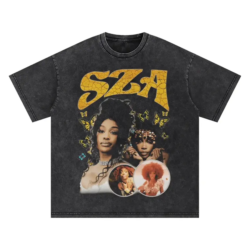 SZA SOS Yellow Theme Oversized Acid Wash T-shirt