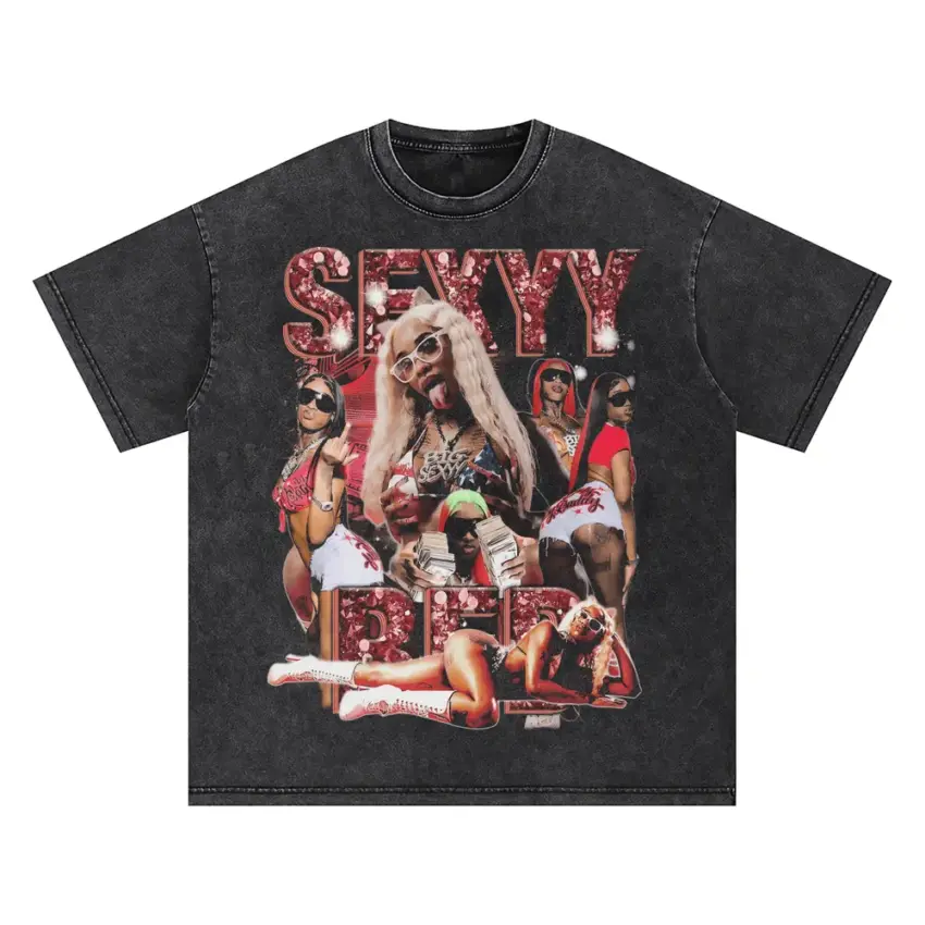 Sexyy Red SkeeYee Collage Oversized Acid Wash T-shirt