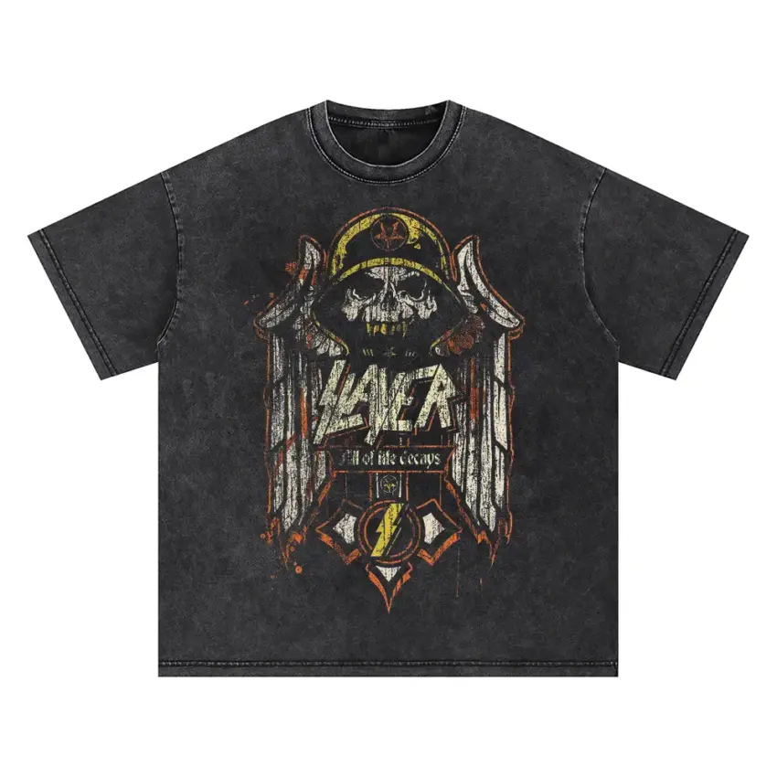 Slayer Hell Awaits Crest Oversized Acid Wash T-shirt