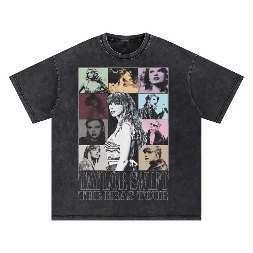 Taylor Swift Eras Tour Collage Oversized Acid Wash T-shirt