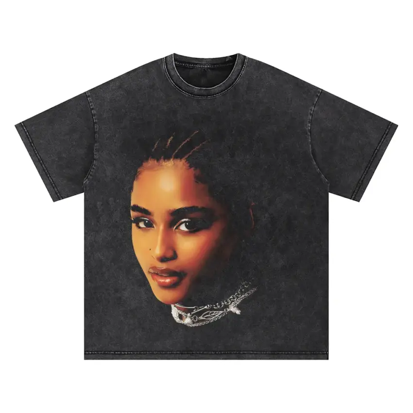 Tyla Water Portrait Oversized Acid Wash T-shirt