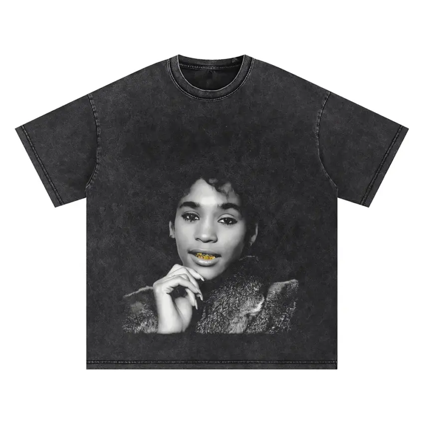 Whitney Houston Young Portrait Oversized Acid Wash T-shirt