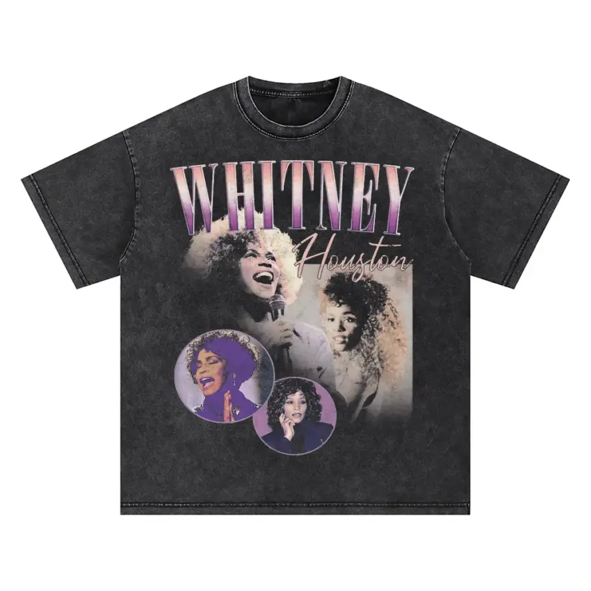 Whitney Houston Purple Tribute Oversized Acid Wash T-shirt