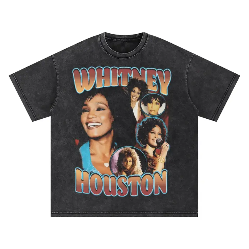 Whitney Houston I Wanna Dance Oversized Acid Wash T-shirt