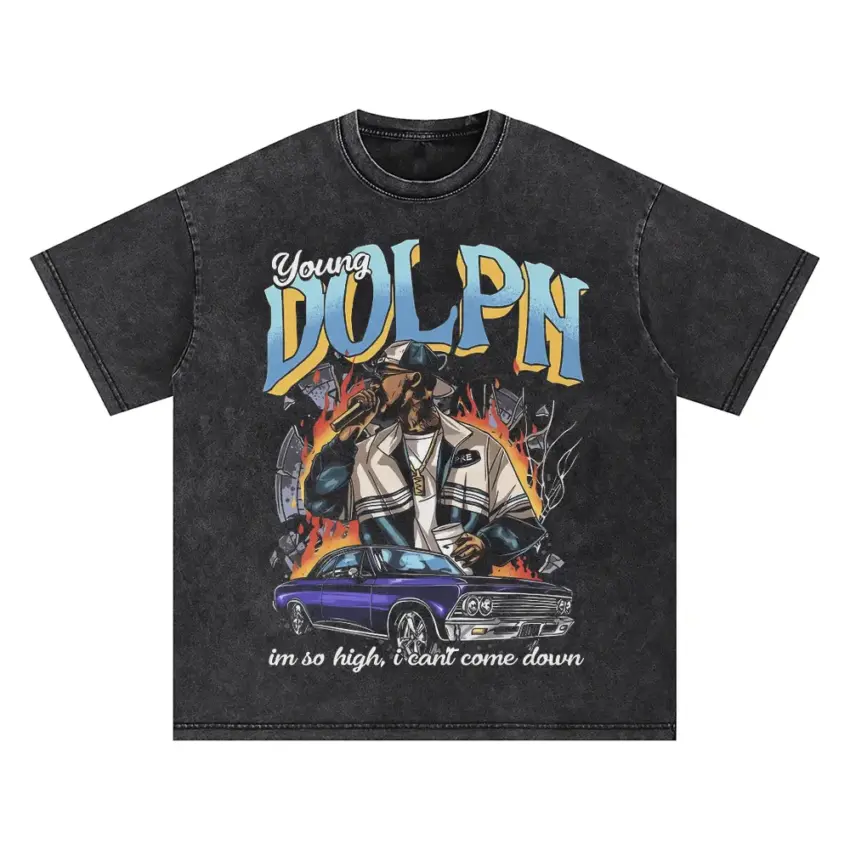 Young Dolph High Class Street Music Oversized Acid Wash T-shirt