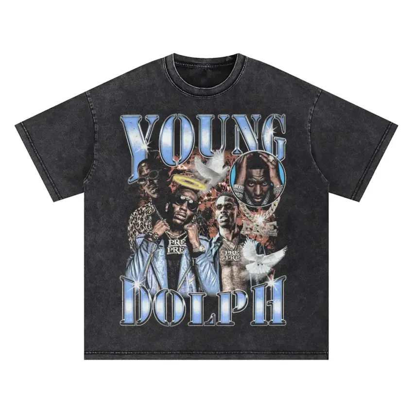 Young Dolph Chrome Tribute Oversized Acid Wash T-shirt