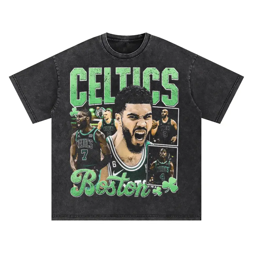 Jayson Tatum Boston Celtics Collage Art Oversized Acid Wash T-shirt