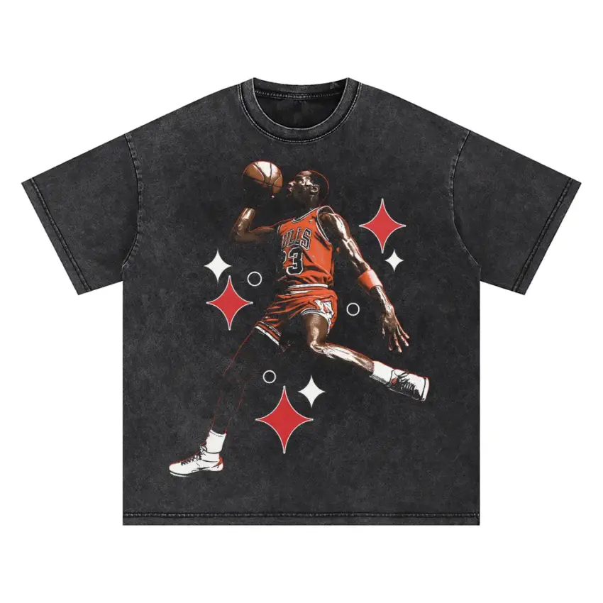 Michael Jordan Shooting Star Slam Oversized Acid Wash T-shirt