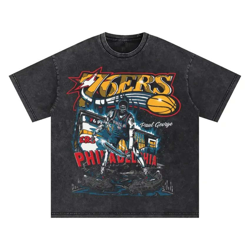 Philadelphia 76ers Pay Attention Collage Oversized Acid Wash T-shirt