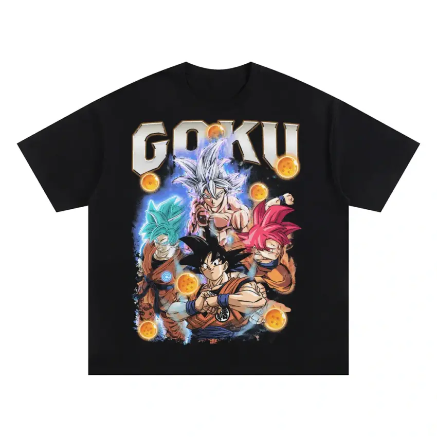 History Of Son Goku Oversized Black Graphic Tee