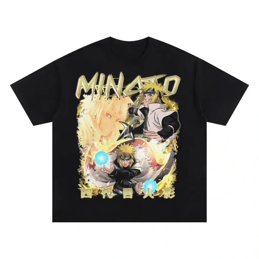 Konohas Yellow Flash Oversized Black Graphic Tee