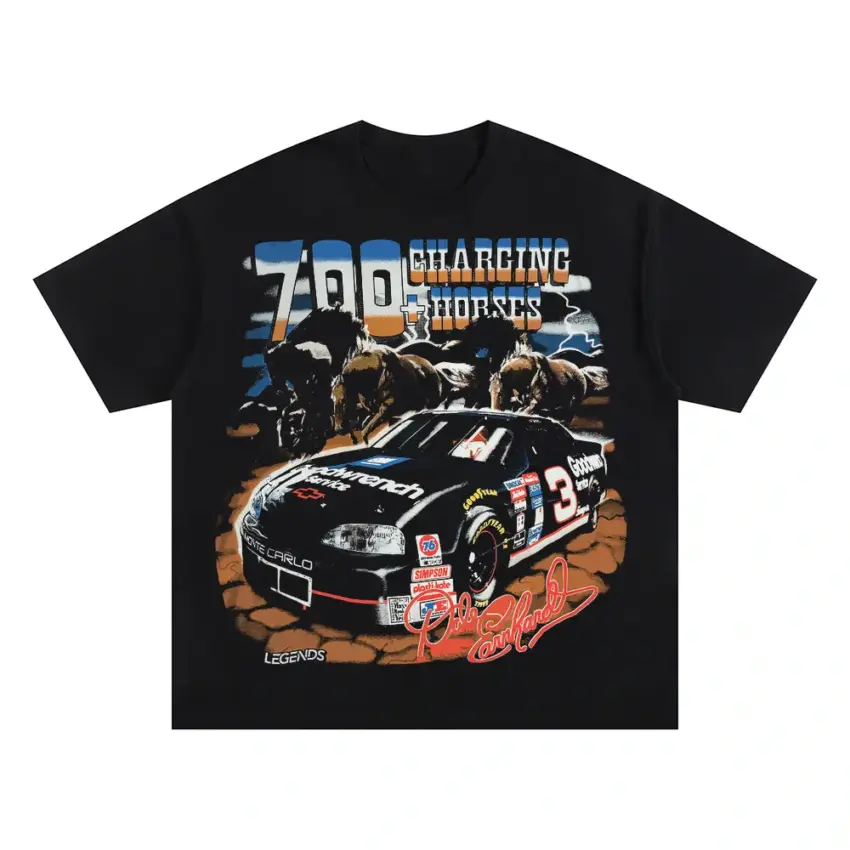 Earnhardt Charging Horses Oversized Black Graphic Tee